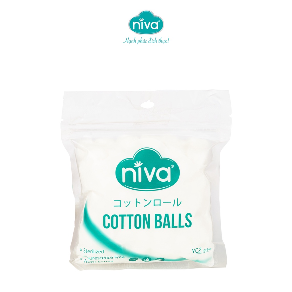Gói 100 Bông Gòn Viên Tròn Y Tế NIVA Yc2 Đường Kính 16mm Nhét Tai Cho Phụ Nữ Sau Sinh
