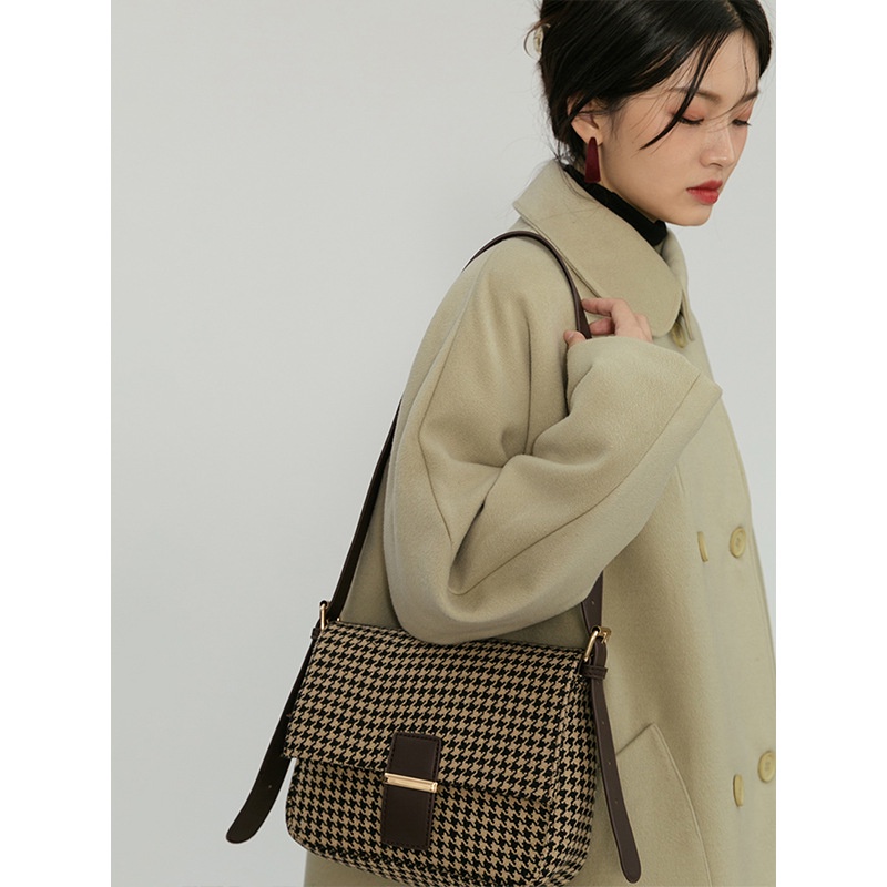 Túi Đeo Chéo Nữ Ulzzang Phiên Bản Hàn Quốc Chất Liệu Len Houndstooth Kẻ Sọc Retro Bền Đẹp Thời Trang Nhiều Ngăn Tiện Lợi
