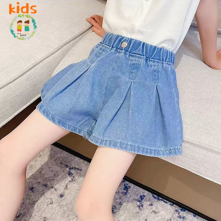 Quần Short Denim Cotton Mỏng Dáng Rộng Phong Cách Hàn Quốc 2022 Cho Bé Gái 3-5 - 8-10 - 12-13 Tuổi