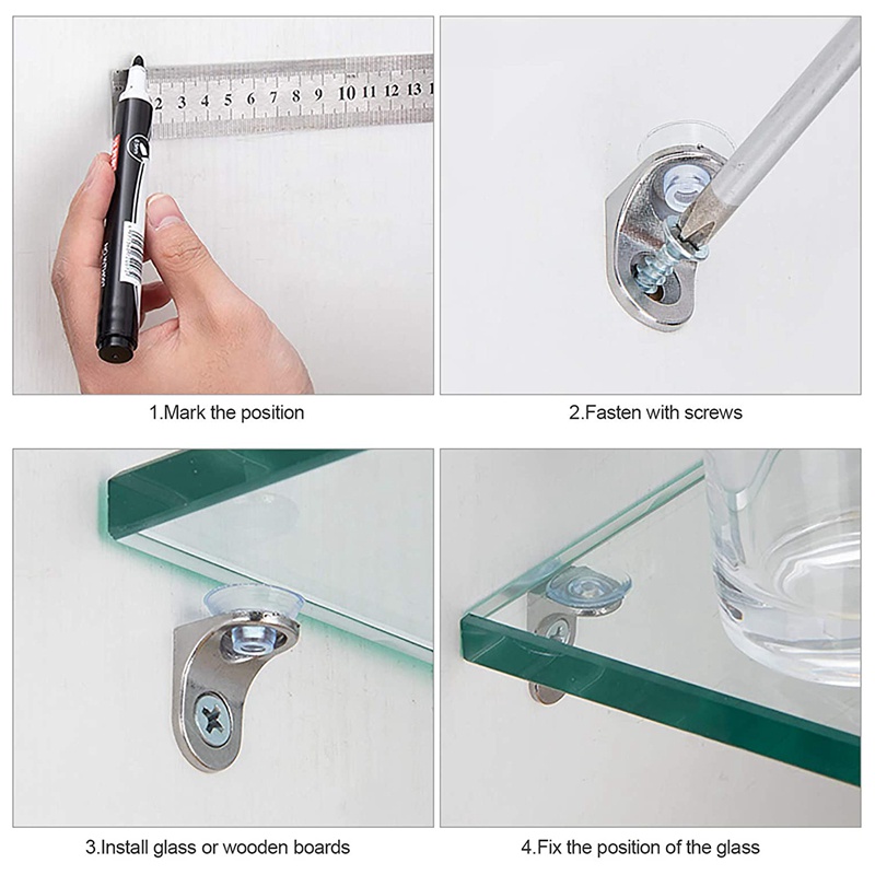 Giá đỡ bằng kính 30 miếng với giá đỡ bằng kính hút Giá đỡ cố định góc phải cho tủ bếp Tủ chén