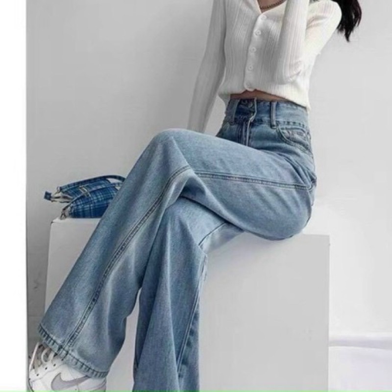 Quần bò nữ  Quần jean ống rộng cạp 2 cúc màu ĐEN XANH style Hàn Quốc Ulzzang dành cho nữ PHULA B9
