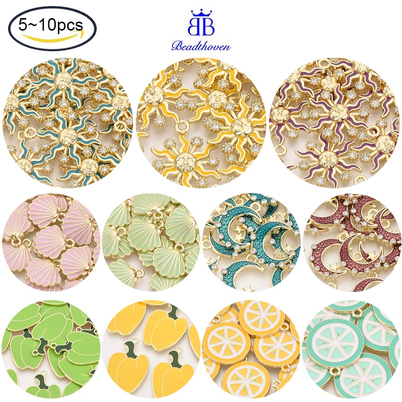 Set 10 Phụ Kiện Hạt Trang Sức Hình Vỏ Sò Bằng Hợp Kim Tráng Men 13X13X2Mm Lỗ 1.5Mm