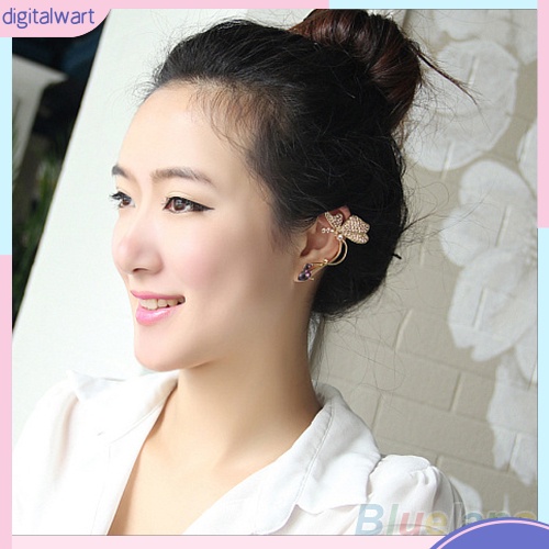 Hoa tai dạng kẹp hình bướm đính pha lê sang trọng cho nữ