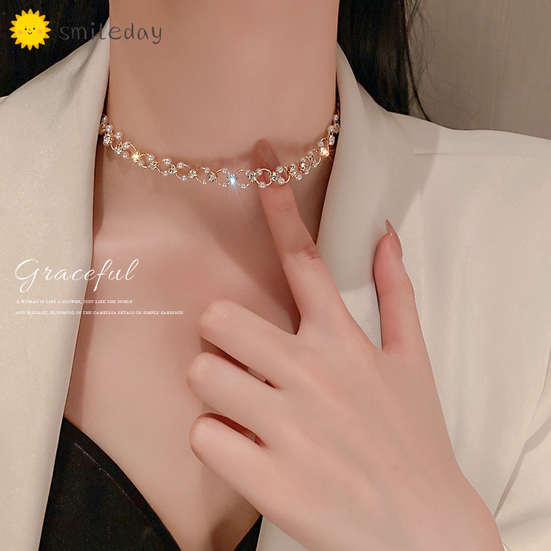Dây Chuyền Choker Đính Ngọc Trai Nhân Tạo Thời Trang Cho Nữ