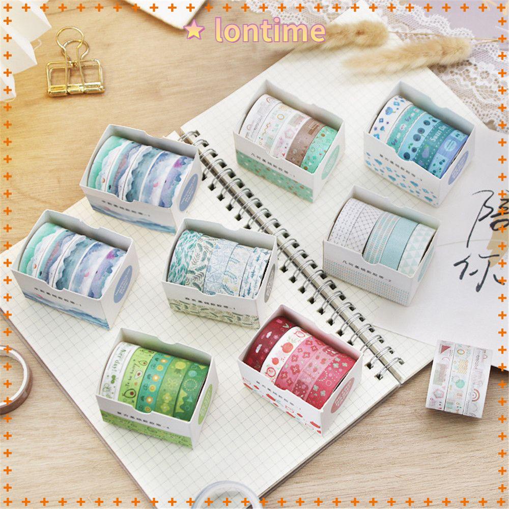 Hộp 5 cuộn băng keo washi dễ thương dùng trang trí sổ tay