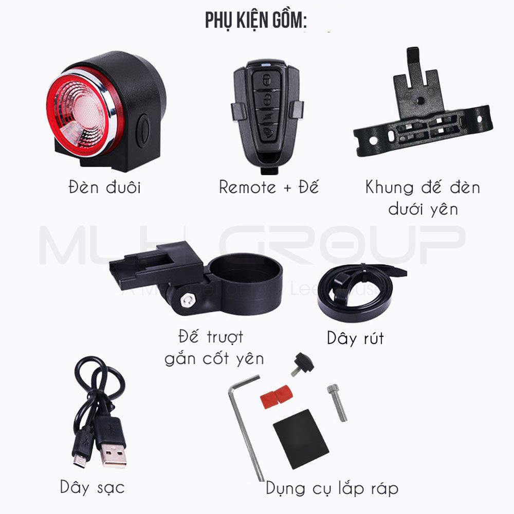 Đèn Hậu Xe Đạp Có Báo Động Chống Trộm Cảm Biến Thông Minh Điều Khiển Không Dây Từ Xa Cao Cấp Sạc Điện Usb Chống Nước MLH