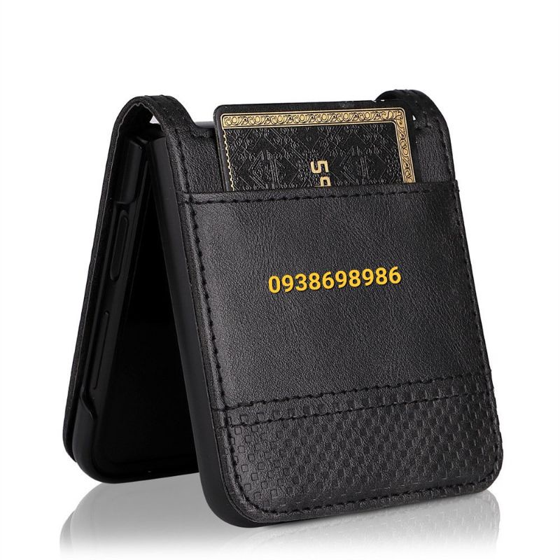 SAMSUNG GALAXY Z FLIP 4 / Z FLIP 3 _ Bao da điện thoại bằng da đựng thẻ chống trầy xước ( mẫu mới)