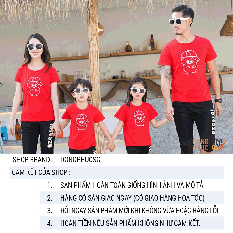 Áo gia đình màu đỏ mẫu GD503 dễ thương làm đồ đồng phục gia đình nổi bật thun cotton dày dặn | DONGPHUCSG