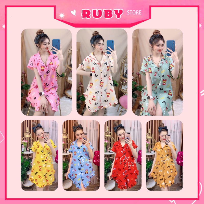 Đầm ngủ Bò Sữa, Kitty, Gấu Pooh, Mickey tổng hợp Nhiều Mẫu họa tiết dễ thương Free Size Dưới 55KG ❤ Rubystorevn