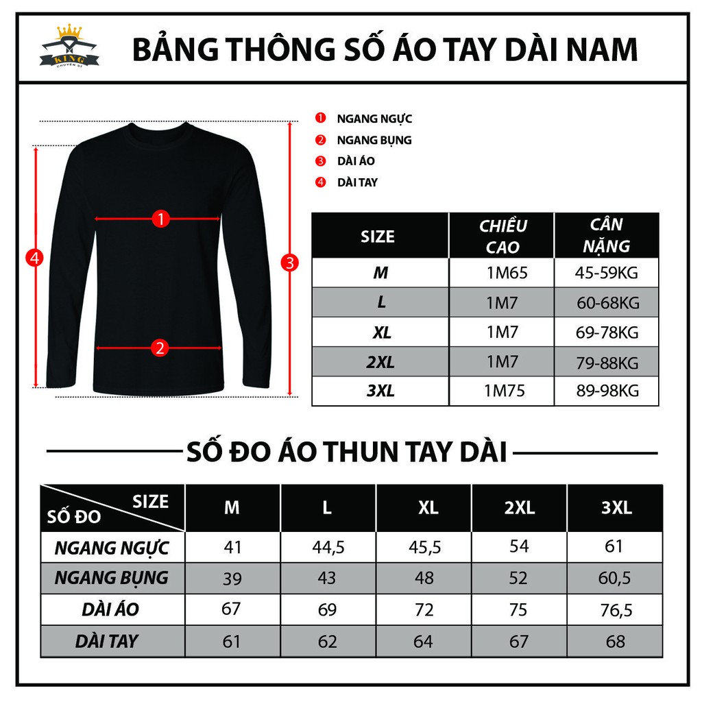 Áo Thun Tay Dài Nam KING Vải Cotton Dáng Ôm, Mặc 4 Mùa ( W01 )