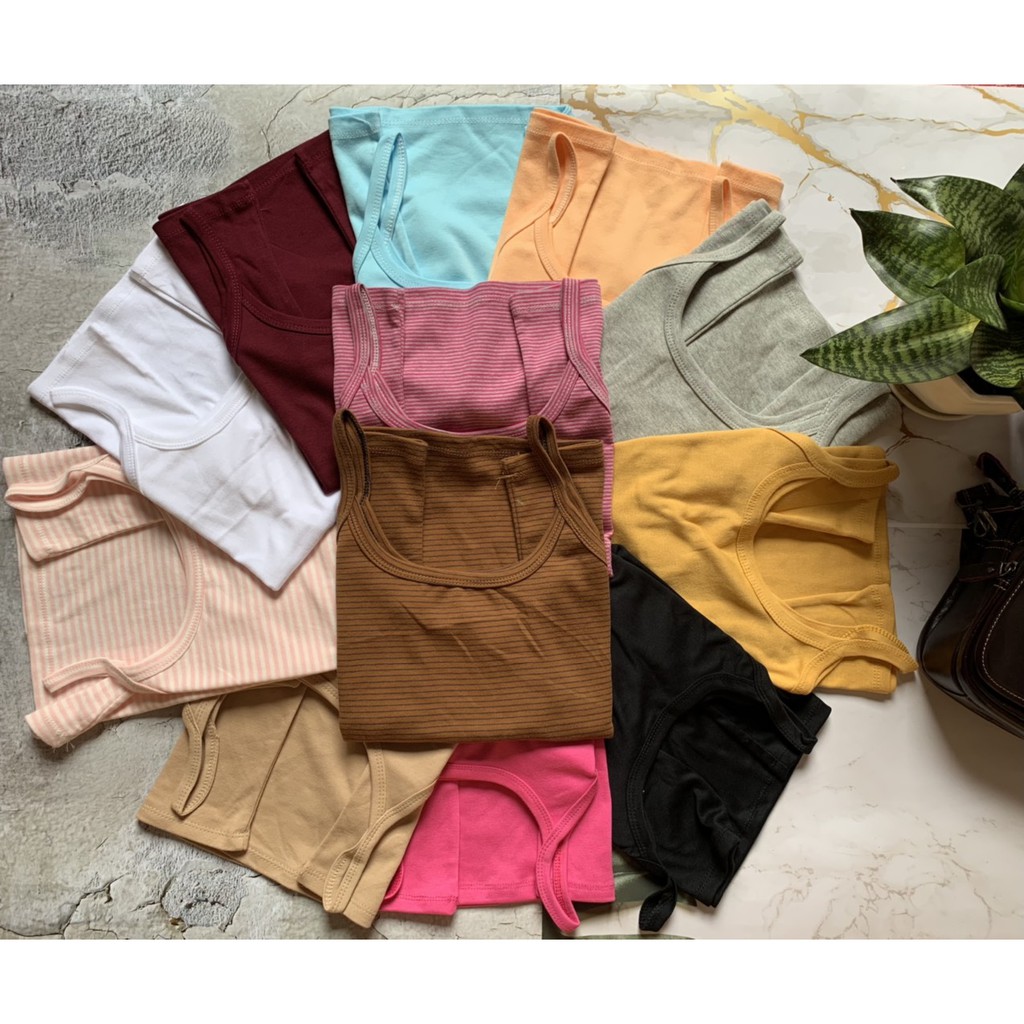Áo hai dây dáng ôm không đệm vải cotton co giãn tốt 2 dây nữ thoáng mát