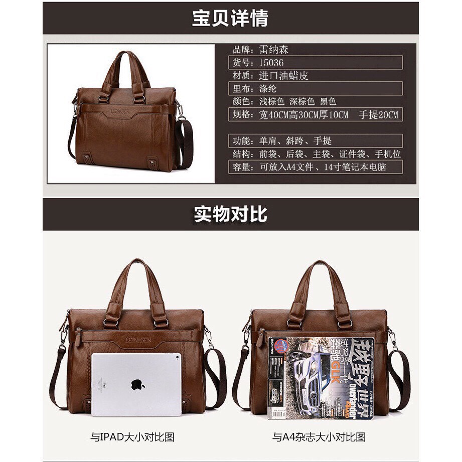 Túi xách cặp da đựng laptop da bò công sở LEINASEN đựng vừa laptop 14 inch | BigBuy360 - bigbuy360.vn