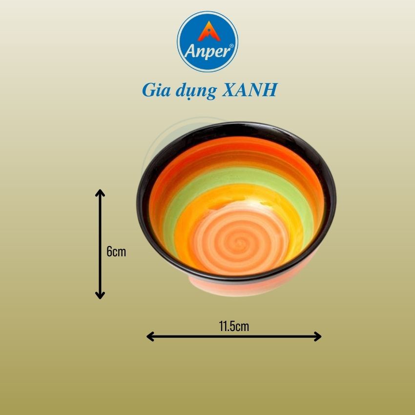 Combo 6 chén ăn cơm 3 bát ăn cơm sứ ngấn 11.5 Cm sứ cầu vồng Anper  hiện đại an toàn sang trọng