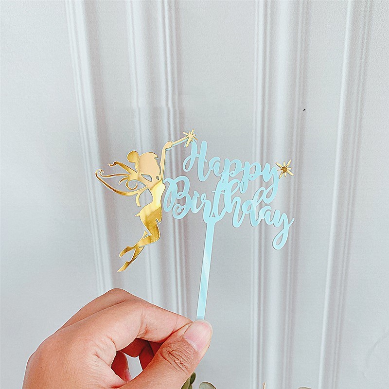 Que cắm Acrylic Thiên Thần Happy Birthday cao cấp trang trí bánh kem, phụ kiện trang trí bánh sinh nhật