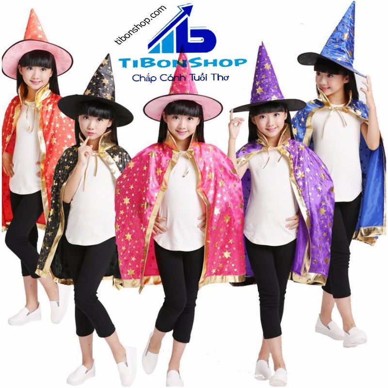 Trang Phục hóa Trang halloween-SET phù thủy áo choàng và nón
