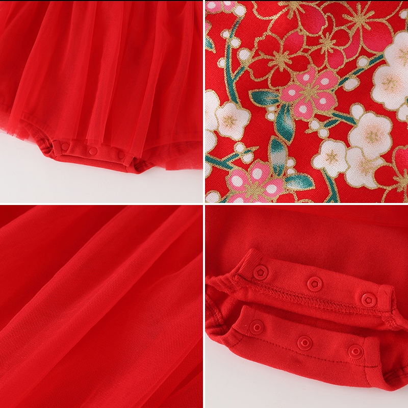 Đầm màu đỏ thích hợp làm quà tặng Giáng Sinh cho bé gái AKKU kèm phụ kiện tóc