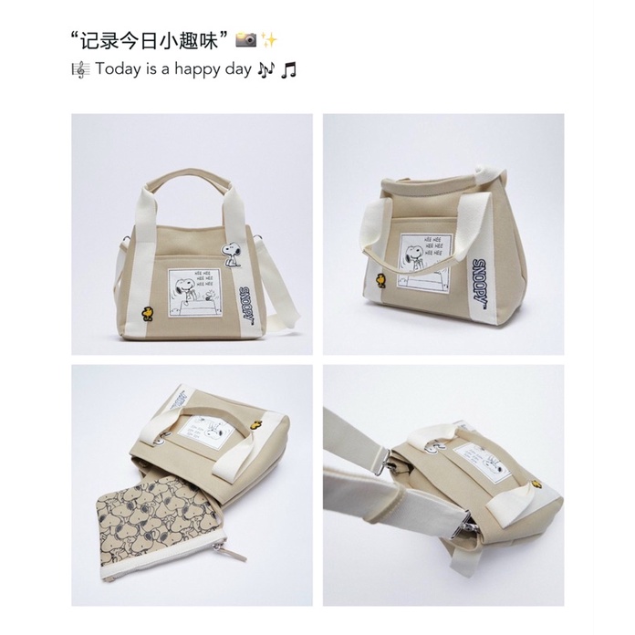TNS - Túi Tote ZR kèm ví tote Print/Canvas-kem trắng hoạ tiết snoopy