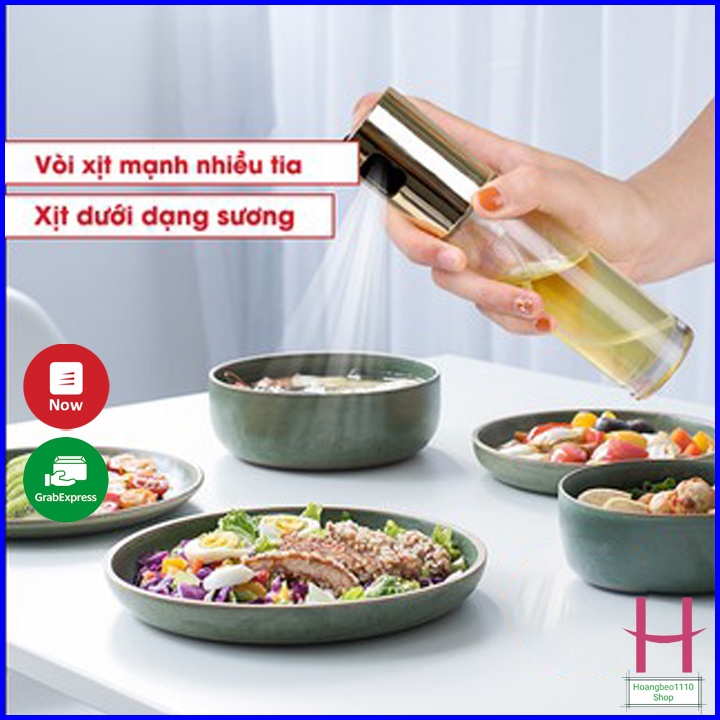 Bình xịt dầu ăn, giấm ăn cầm tay tiện dụng - Bình thủy tinh mini với vòi xịt phun xương sang sịn mịn { H }