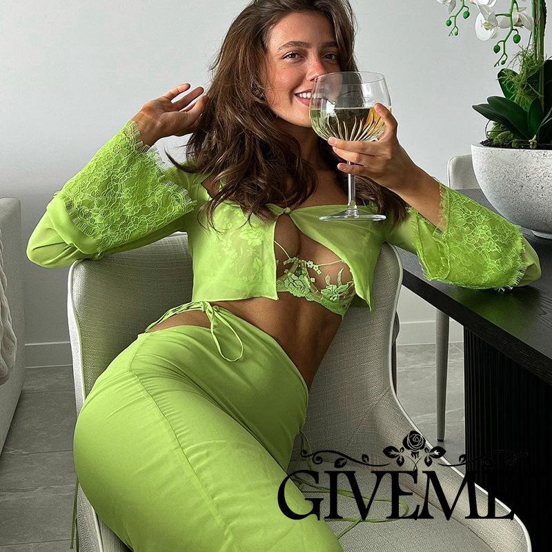 Set Đồ 2 Món Gồm Áo Lửng Dài Tay Màu Trơn Và Chân Váy Dài Xẻ Tà Cho Nữ