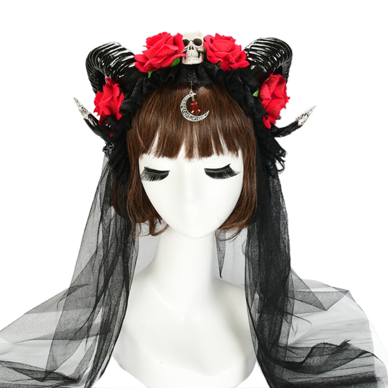 Băng Đô Cài Tóc Hình Mạng Che Mặt Đính Hoa Hồng Hóa Trang Halloween
