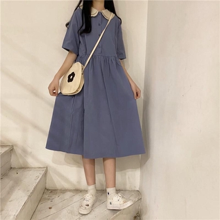 Đầm dài tay ngắn cổ tròn phong cách nữ tính