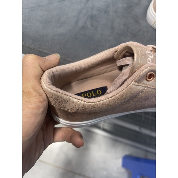 Giày thể thao bé gái Polo mẫu ánh nhũ 🌈 Giày Sneaker bệt da Pu đế cao su xuất dư 0922