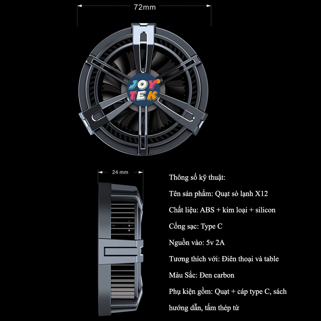 Quạt tản nhiệt sò lạnh cho điện thoại và ipad X12 và X13  - Quat tản nhiệt hút nam châm phiên bản nâng cấp cho ipa