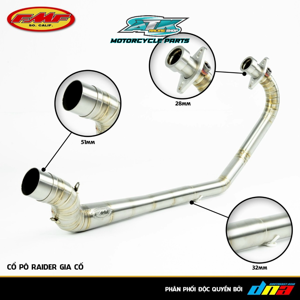 Cổ pô 2 khúc inox 304 FMF gia cố chắt chắn dành cho xe Exciter 150/ Winner ,sonic Raider Satria