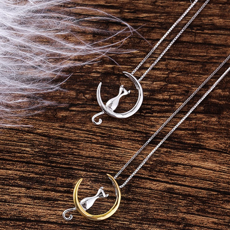 Dây chuyền hình mèo và mặt trăng đáng yêu dành cho nữ