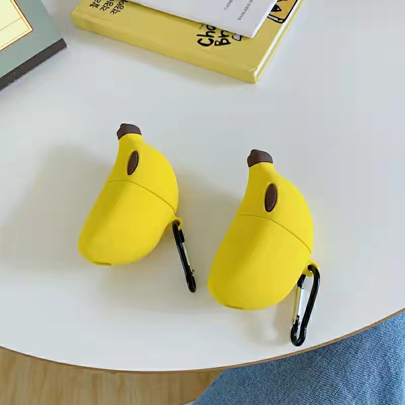 Vỏ Bảo Vệ Hộp Sạc Tai Nghe Airpods 3/1/2 pro bluetooth Không Dây Chất Liệu Silicon Mềm Hình Quả Chuối 3D
