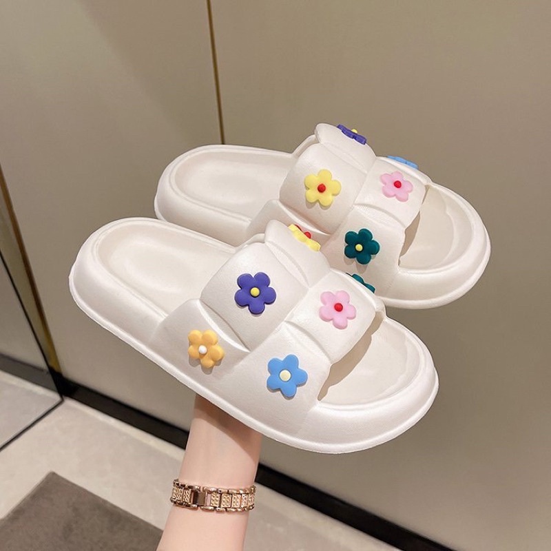 Dép bánh mì độn đế quai ngang gắn hoa siêu cute, hàng cao cấp