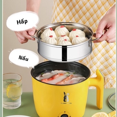 Nồi Lẩu Điện Mini, Nấu Mì 2 Tầng Kèm Giá Hấp Đa Năng Nướng, Luộc, Chiên Chống Dính  Tiện Lợi, Ca nấu mì mẫu mới