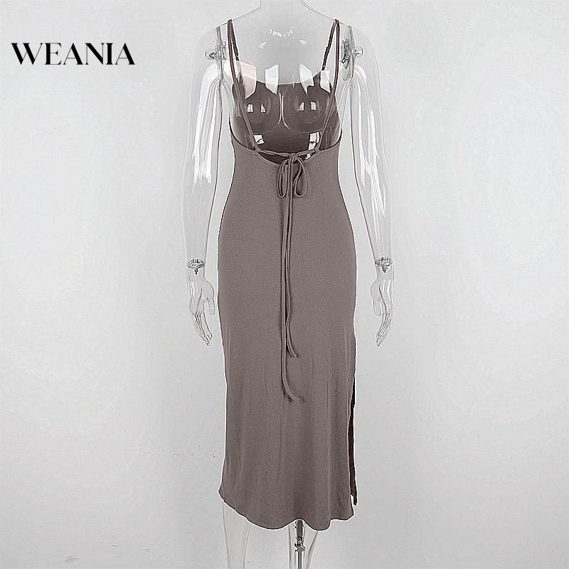 Đầm sát nách WEANIA hở lưng chất cotton thiết kế xẻ quyến rũ