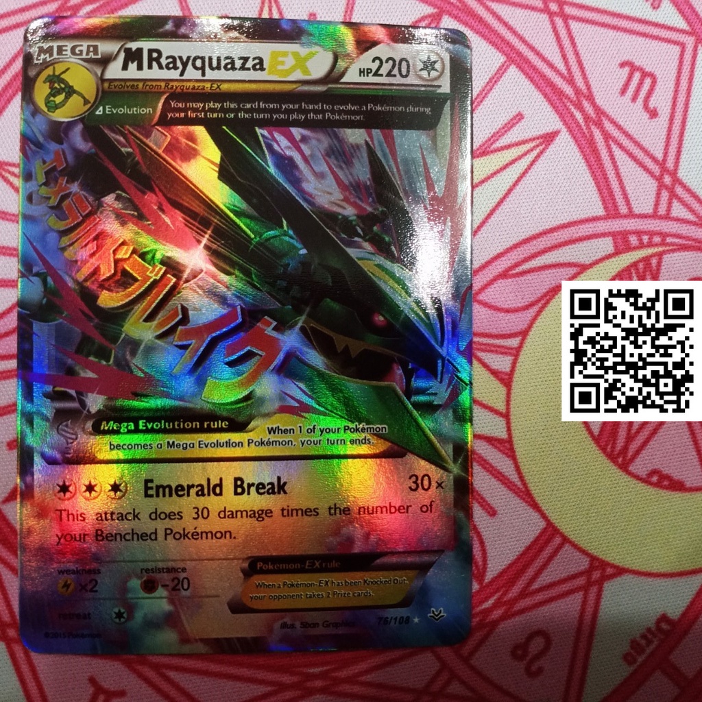Thẻ Mrayquaza EX 76 108 rồng trúc xanh truyền thuyết tiến hoá mega card pokemon phản quang Trading card TẶNG Top Loader