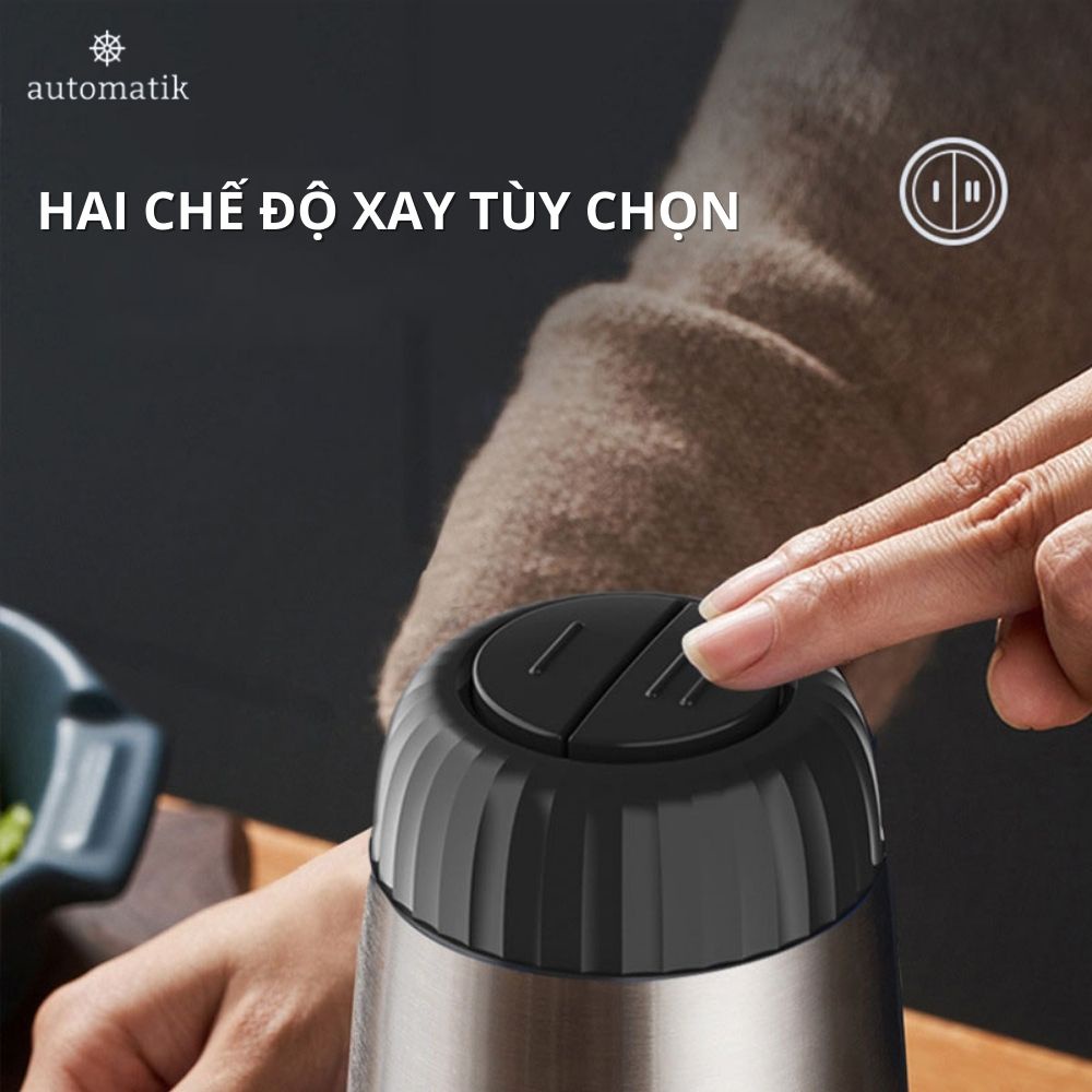 Máy Xay Thịt Cá Thủy Tinh 2 Lưỡi Dao Kép, Cối Xay Thịt Gia Đình 2L AUX + Tặng Dao Bào Củ Quả - Automatik