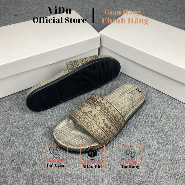 Dép nam quai ngang GUCCI ViDu 21154 mẫu mới họa tiết khắc laze hình con ong cực nét, đế phun đi êm chân