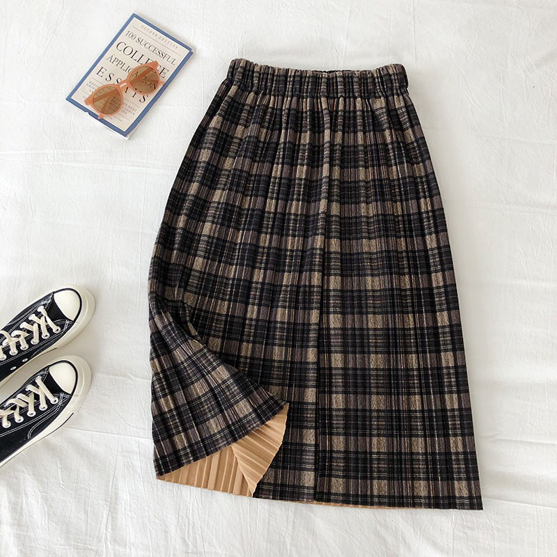 Chân váy xếp ly dáng dài kẻ sọc eo chun - Hàng order | BigBuy360 - bigbuy360.vn