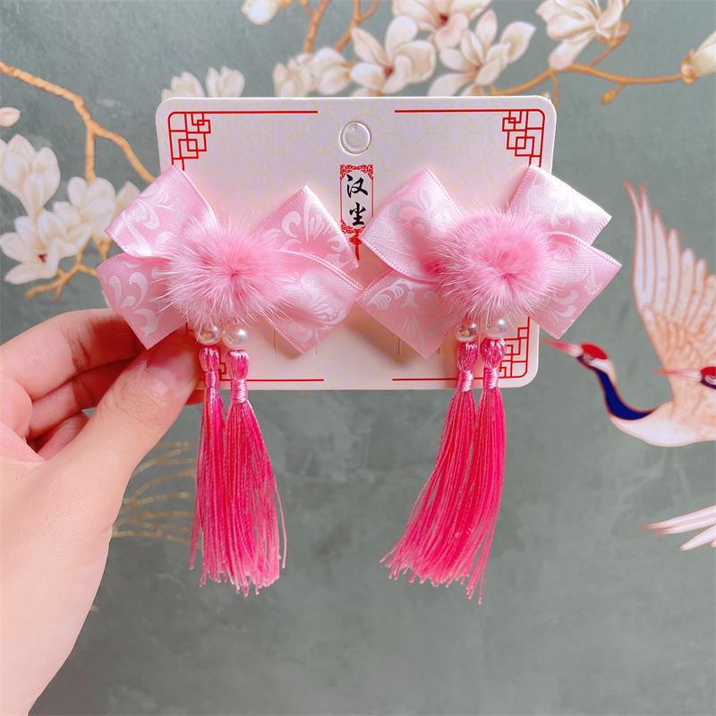 1 Cặp Kẹp Tóc Hình Nơ Tai Mèo Màu Đỏ / Hồng / Xanh Dương Kiểu Hán Phục Trung Hoa Dễ Thương Cho Bé Gái