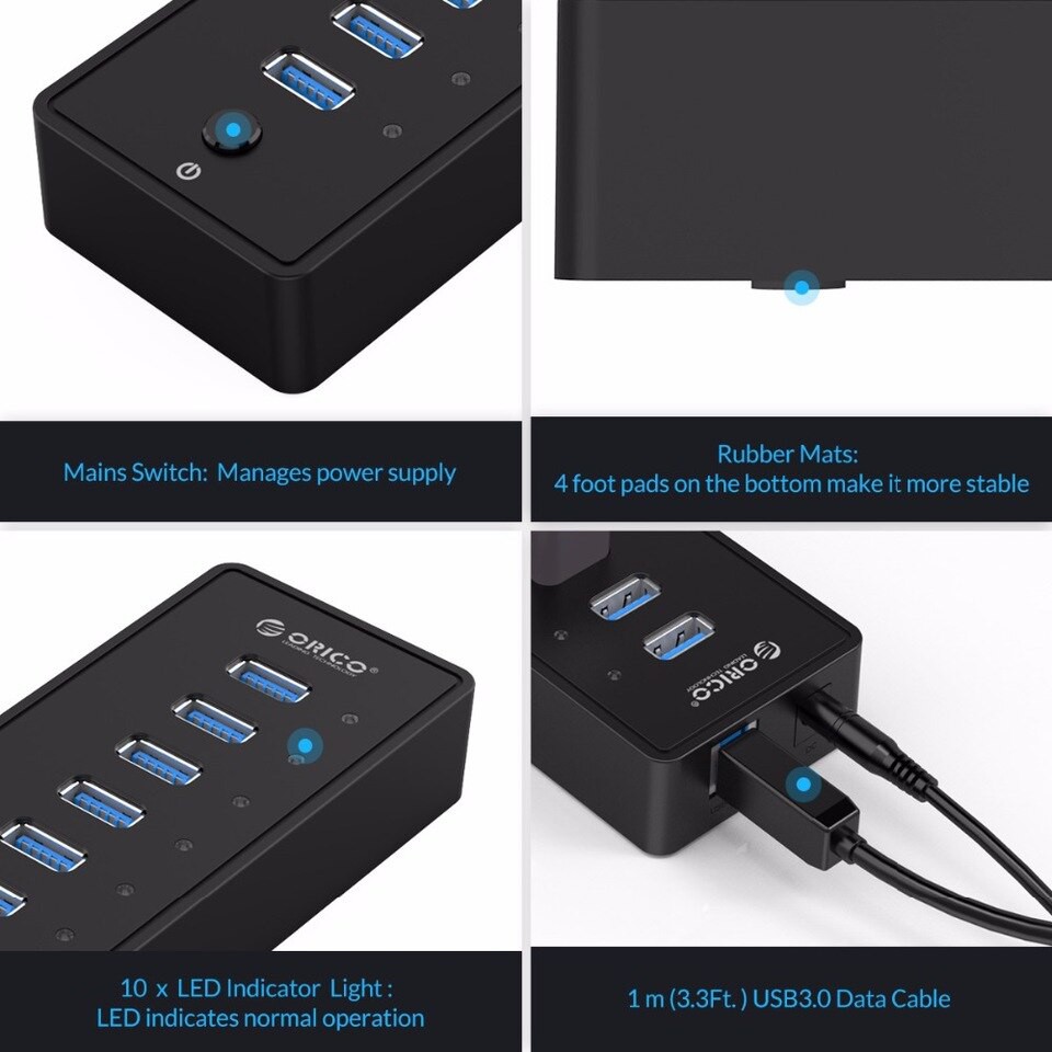 Hub USB Chia 10 Cổng USB 3.0 Orico P10-U3-V1