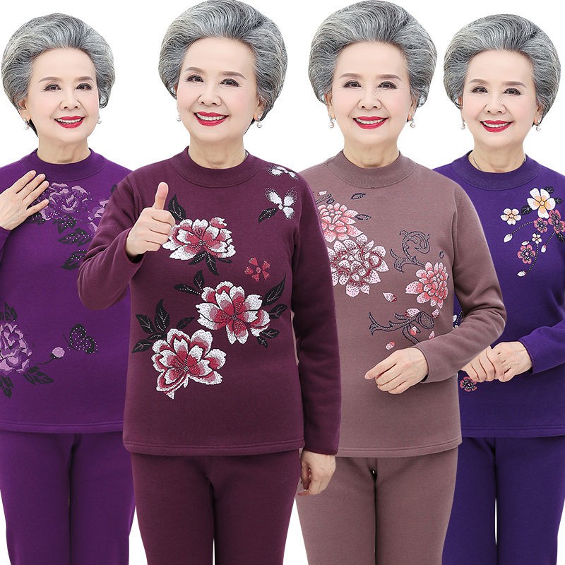 Đồ lót giữ nhiệt cho người già phụ nữ cộng với nhung dày phù hợp với bà trung niên và người già cộng với size quần áo mù