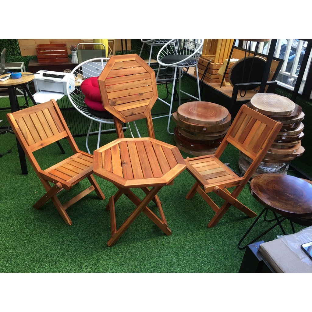 Hàng loại 1 Bàn ghế gấp gỗ - Bàn ghế gấp gọn mini - Bàn ghế quán ăn - Bàn ghế gỗ xếp cafe HPCF 19 HP Decor