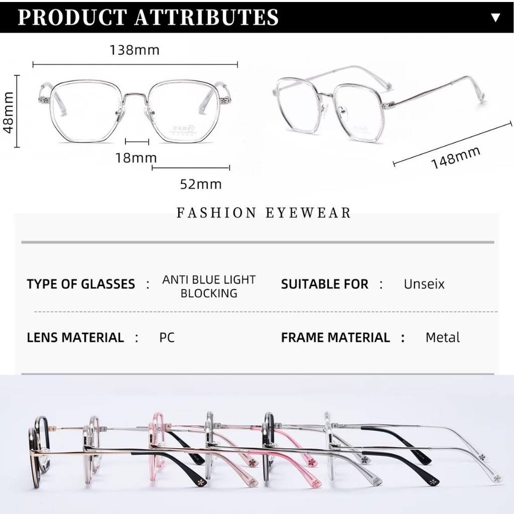 Gọng kính cận nam nữ thời trang phong cách Chrome Heart Lisa kim loại chắc chắn dễ đeo, màu sắc Đen, xám,Hồng _LISA520
