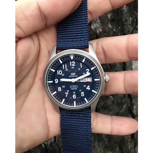 HCM Đồng hồ nam Seik0 5 Quân Đội kính Sapphire , dây Canvas, máy Automatic Nhật