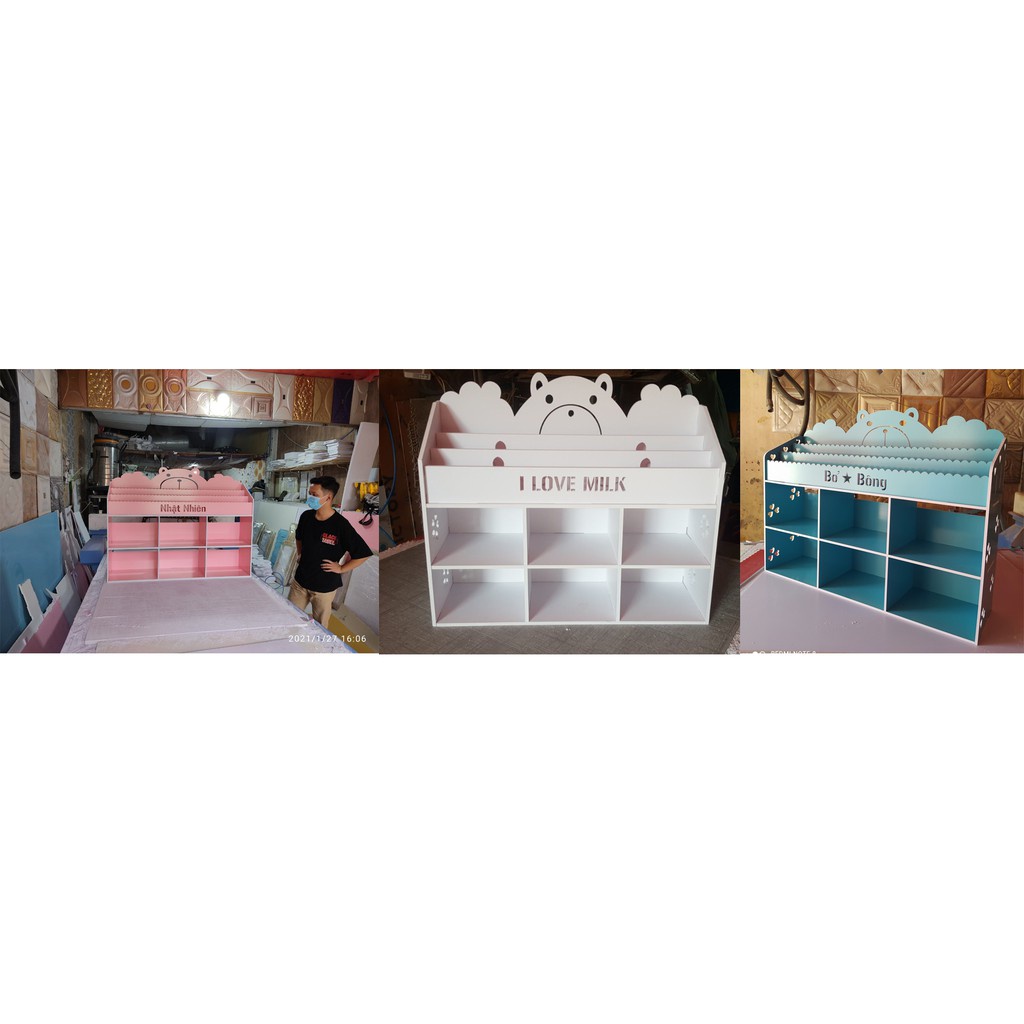 Kệ Giá sách hình gấu 2 tầng kèm ngăn chứa đồ  Cao 55cm  ngang 65cm  sâu 25cm