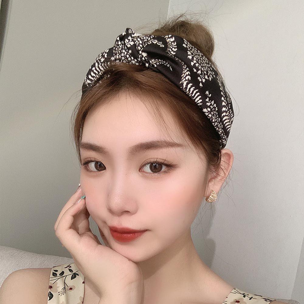 Băng Đô Cài Tóc Bản Rộng Họa Tiết Hoa Phong Cách Cổ Điển Chống Trượt Thời Trang Cho Nữ