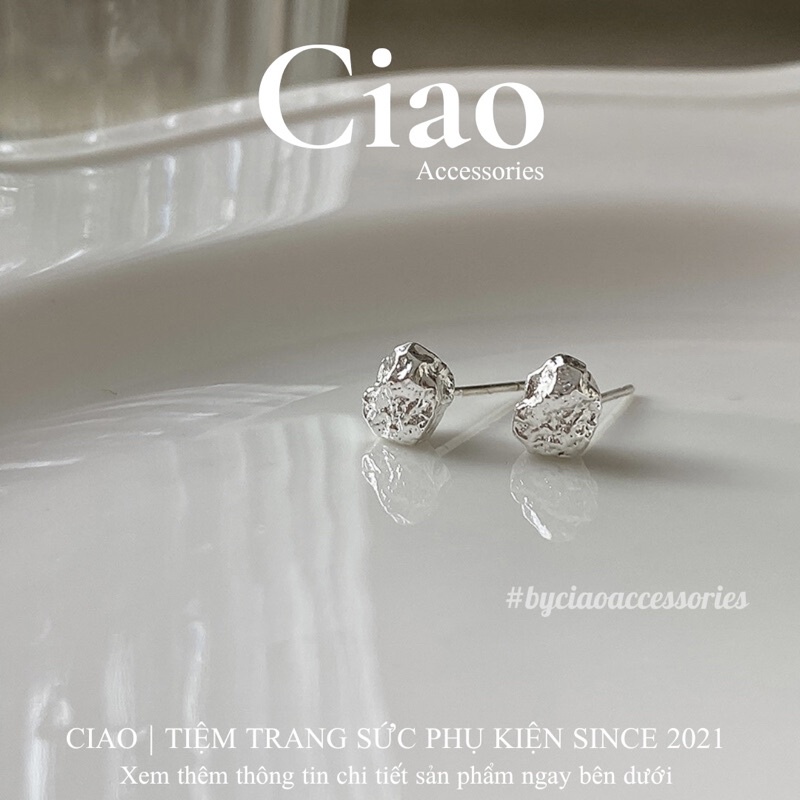 [HOẢ TỐC 1H] Khuyên tai/ Bông tai mạ bạc S925 thiết kế hình vân đá Eira Tiny Ciao
