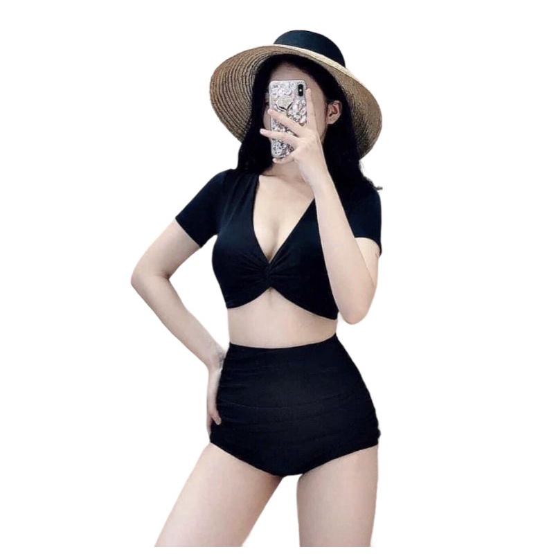 Quần bơi nữ, bikini lẻ dạng đùi cạp cao kín đáo vàng, đen | BigBuy360 - bigbuy360.vn