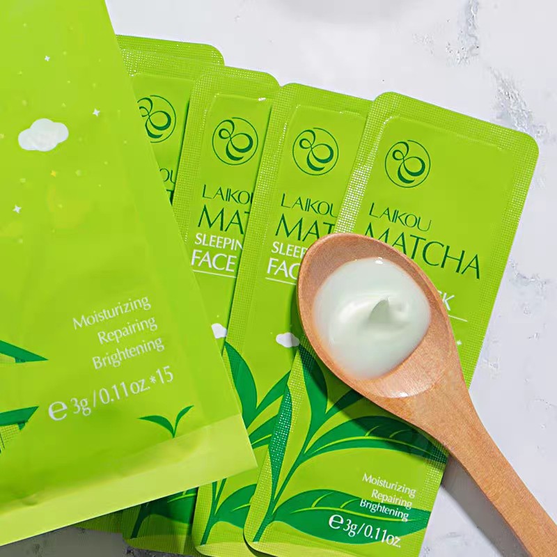 LAIKOU – Mặt nạ ngủ matcha trà xanh Dưỡng ẩm Phục hồi Sáng da gói nhỏ tiện lợi du lịch LAIK07