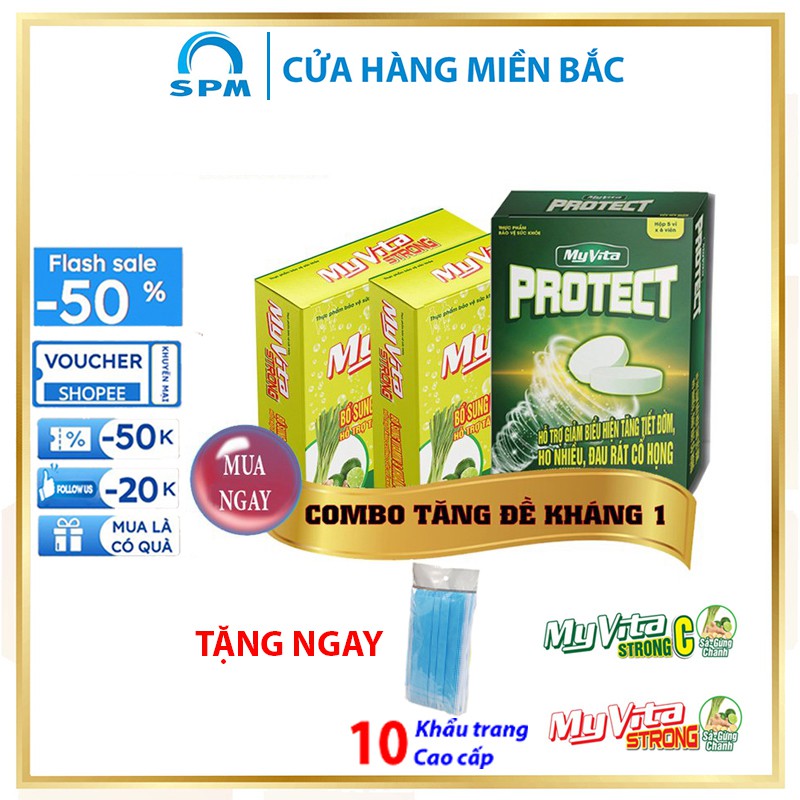 Combo 2 hộp Viên sủi VitaminC Myvita Strong (Sả - Gừng - Chanh) - 20 viên & 1 hộp viên ngậm Myvita P