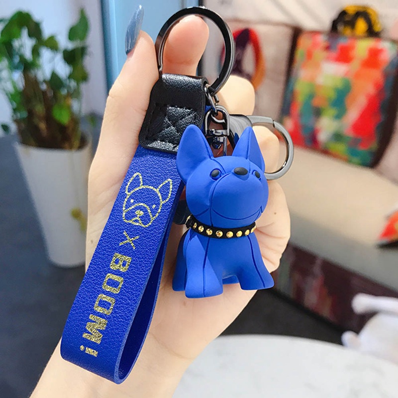 Móc khóa da PU hình chó Bull thời trang